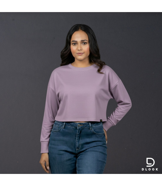 Long Sleeve Oversize Crop Top Purple