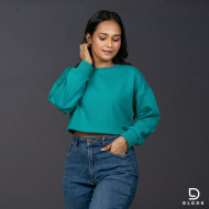 Long Sleeve Oversize Crop Top Green