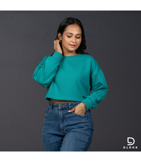 Long Sleeve Oversize Crop Top Green