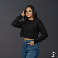 Long Sleeve Oversize Crop Top Black