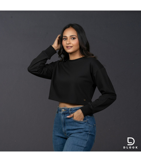 Long Sleeve Oversize Crop Top Black