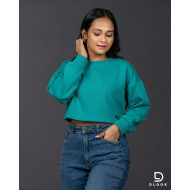 Long Sleeve Oversize Crop Top Green