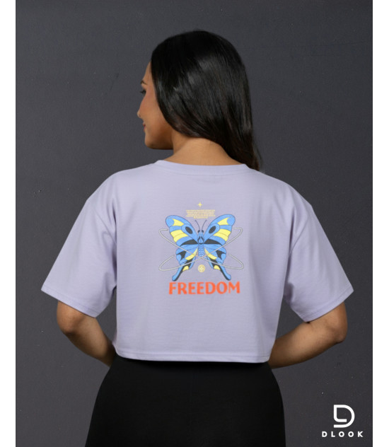 Ladies Graphic Oversize Crop Top Purple