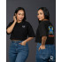 Ladies Graphic Oversize Crop Top Black