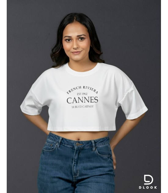 Ladies Graphic Oversize Crop Top White