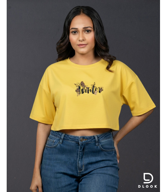 Ladies Graphic Oversize Crop Top Yellow