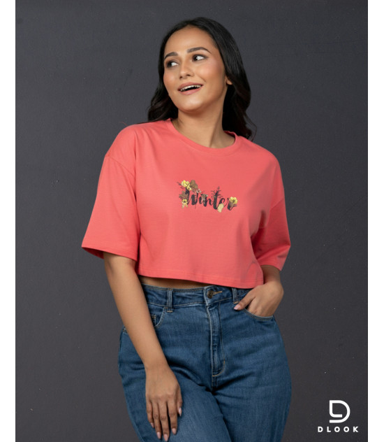 Ladies Graphic Oversize Crop Top Pink