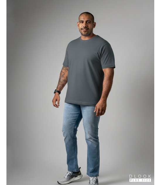 Men Plus Plain T-Shirt – Greenish Ash