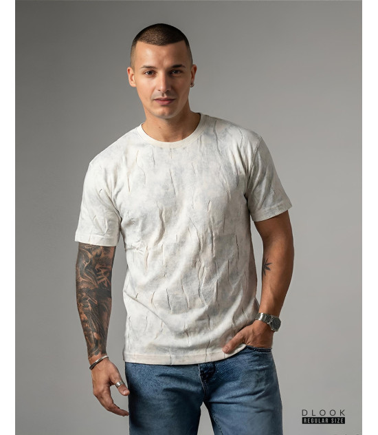 Acid wash Mesh attached White T Shirt