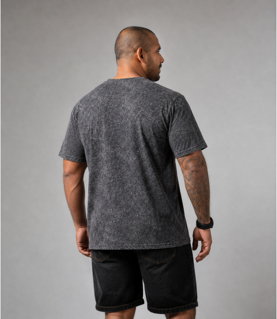 Acid Wash Unisex T Shirt Black  Plus Size - Men
