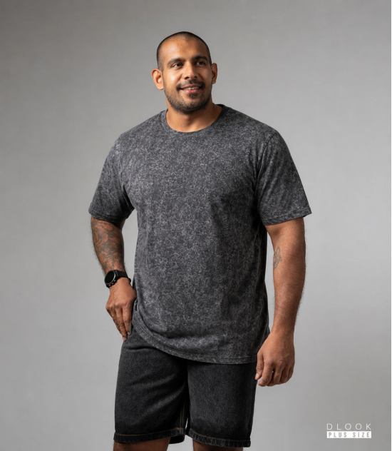 Acid Wash Unisex T Shirt Black  Plus Size - Men